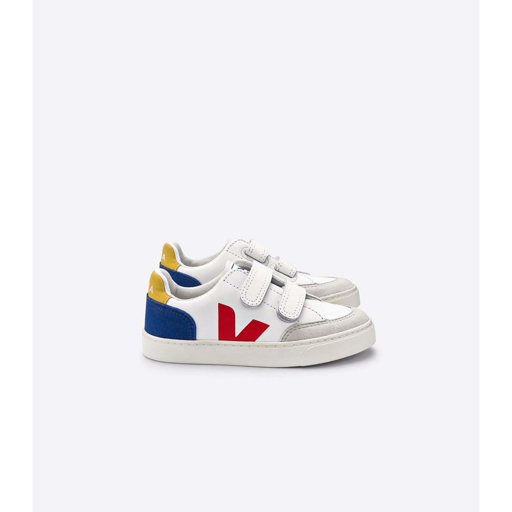 Veja V-12 LEATHER Kids\' Sneakers White/Red/Blue | CA 881HAP